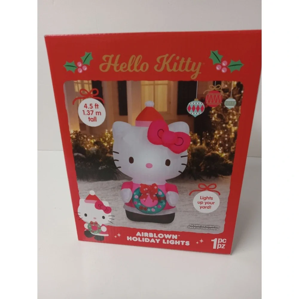 Hello Kitty Holding Christmas Wreath Airblown Inflatable 4.5 Feet Tall New